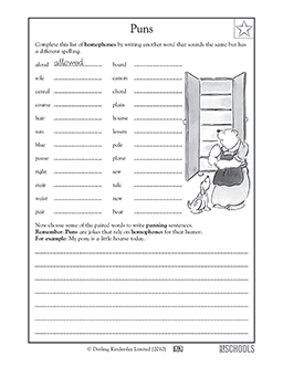 5th grade Writing Worksheets: Homophones: fun with puns ...