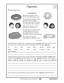 5th grade Writing Worksheets: Poems: opposites | GreatSchools