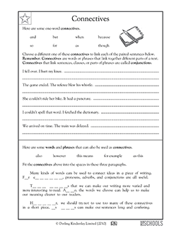connectives worksheets worksheet grade writing language arts words 4th printable 3rd connecting practice conjunctions sentence sentences activities joining using combining