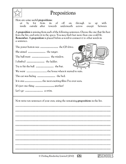 4th grade Writing Worksheets: Prepositions | GreatKids