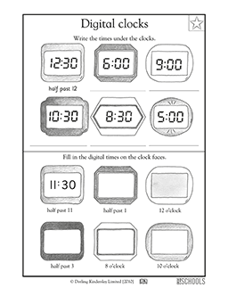 1st grade Math Worksheets: Reading digital clocks | GreatKids