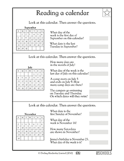 calendar homework worksheets