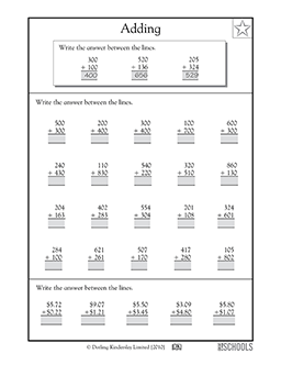 2nd grade, 3rd grade Math Worksheets: Addition with 3 ...