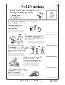 3rd grade, 4th grade Math Worksheets: Real-life word problems, part 3