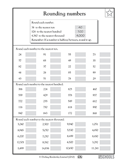 4th grade Math Worksheets: Rounding to the nearest 10, 100, and 1,000