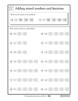 5th grade Math Worksheets: Adding mixed numbers and fractions | GreatKids