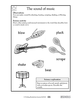 1st grade, 2nd grade, Kindergarten Science Worksheets: Making music