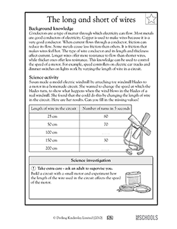 5th grade Science Worksheets: Wires as conductors (in circuits 
