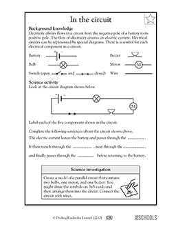 5th grade Science Worksheets: Parts of an electrical circuit diagram