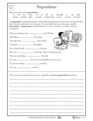 5 great writing worksheets: grade 4 - Prepositions | GreatSchools