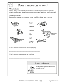 Does it move on its own? | 1st grade, 2nd grade, 3rd grade Science  Worksheet | GreatSchools