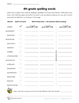 4th Grade Worksheets Word Lists And Activities Greatschools