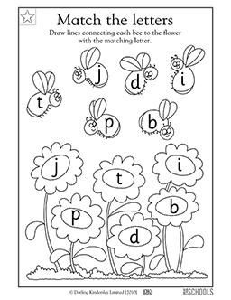 Kindergarten, Preschool Reading Worksheets: Matching letters: bees