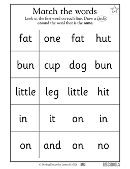 Matching words #2 | Kindergarten, Preschool Reading Worksheet