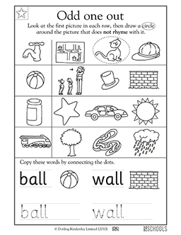 Rhyming words: ball and wall | Kindergarten, Preschool Reading, Writing ...
