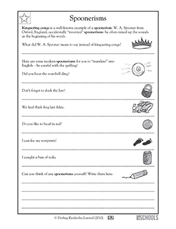 Silly spoonerisms! | 5th grade Writing Worksheet | GreatSchools