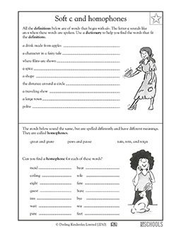 Soft c and homophones | 3rd grade, 4th grade Writing Worksheet