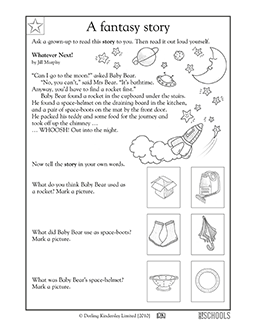 a fantasy story baby bear s space journey kindergarten reading worksheet greatschools