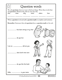1st Grade Kindergarten Writing Worksheets Question Words