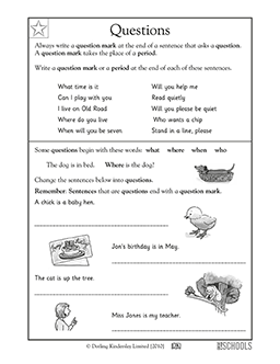 1st Grade Kindergarten Reading Writing Worksheets Question Marks