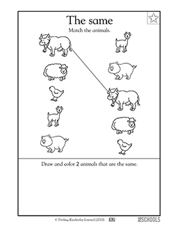 match the animals kindergarten preschool math worksheet greatschools