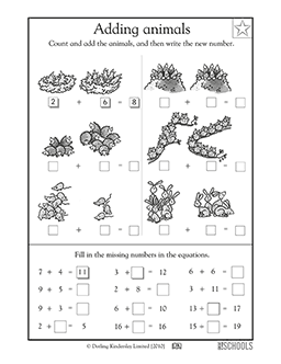 Adding animals | 1st grade Math Worksheet | GreatSchools