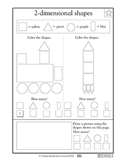1st Grade Kindergarten Math Worksheets Coloring Shapes