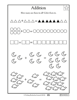 1st grade, Kindergarten Math Worksheets: Count and color, part 2 ...