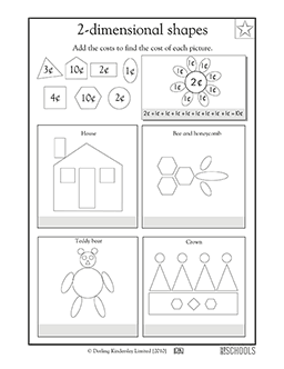 Adding up shapes | 1st grade, 2nd grade Math Worksheet | GreatSchools