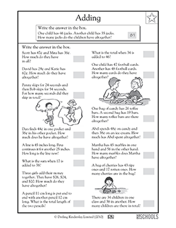 2nd grade 3rd grade math worksheets addition word problems 1