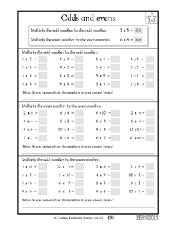 Odds And Evens Multiplication 3rd Grade Math Worksheet Greatschools