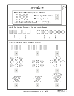 fractions shaded shapes 3rd grade math worksheet greatschools