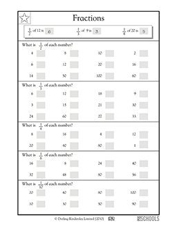 fractions of whole numbers 4th grade math worksheet