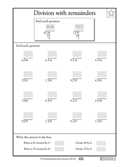 division drills with remainders part 4 3rd grade 4th grade math worksheet greatschools