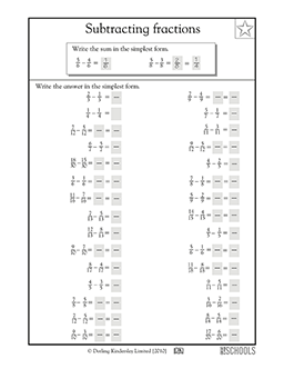 subtracting fractions common denominators 4th grade math worksheet greatschools