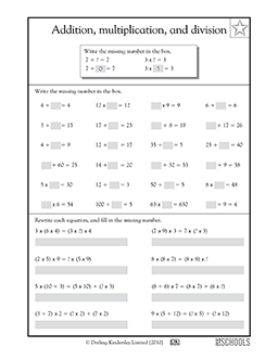 addition multiplication and division 3rd grade 4th grade math worksheet greatschools