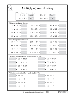 multiplying and dividing by 10 and 100 3rd grade 4th grade math worksheet greatschools