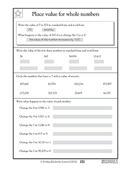 place value for whole numbers 4th grade math worksheet