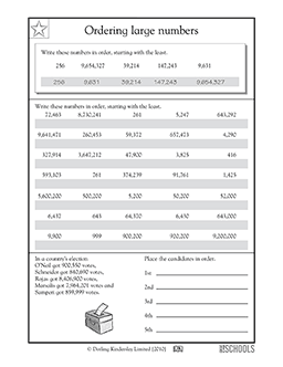 Ordering large numbers: numbers up to 9,200,000, 4th grade Math Worksheet