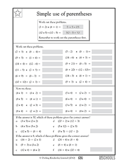 5th grade Math Worksheets: Simple use of parentheses #2 | GreatSchools