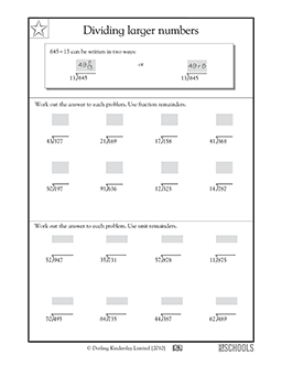 dividing by larger numbers 5th grade math worksheet greatschools