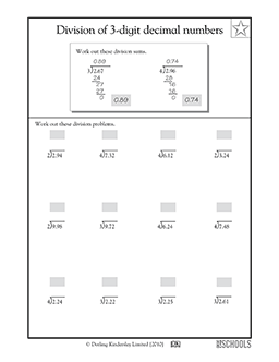 division of 3 digit decimals 5th grade math worksheet greatschools