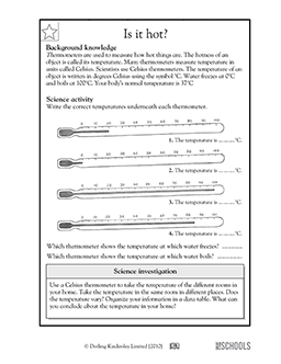 3rd grade, 4th grade Science Worksheets: Reading thermometers