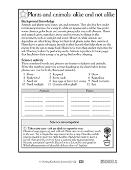 Plants and animals: alike and not alike | 5th grade Science Worksheet |  GreatSchools