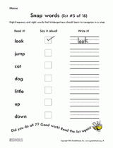 Snap words (kindergarten list #1 of 16) | Kindergarten Word lists