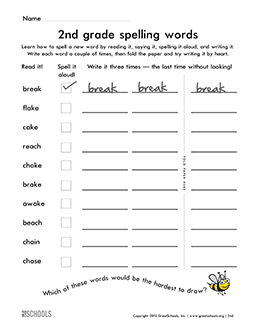 2nd grade spelling words (list #15 of 38) | 2nd grade Word lists