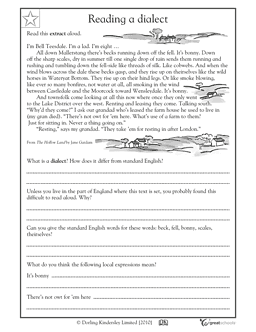 Fifth grade reading worksheet